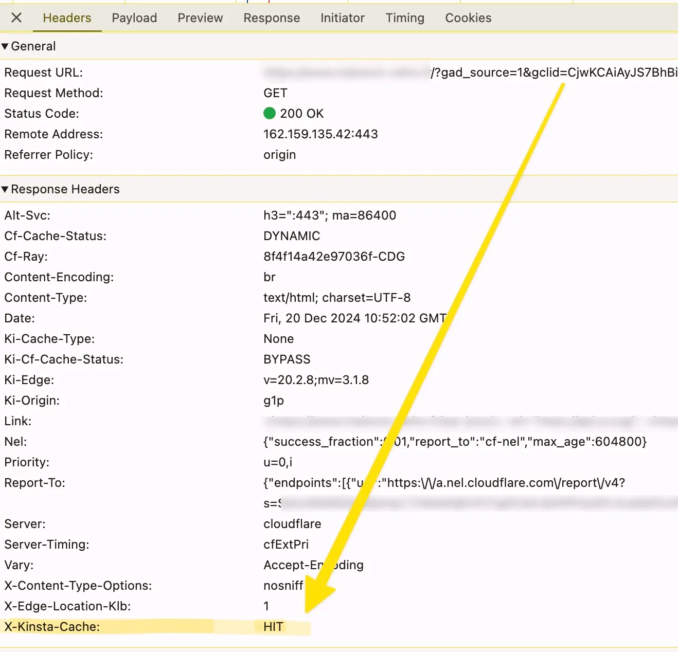 Cache HIT with gclid parameter